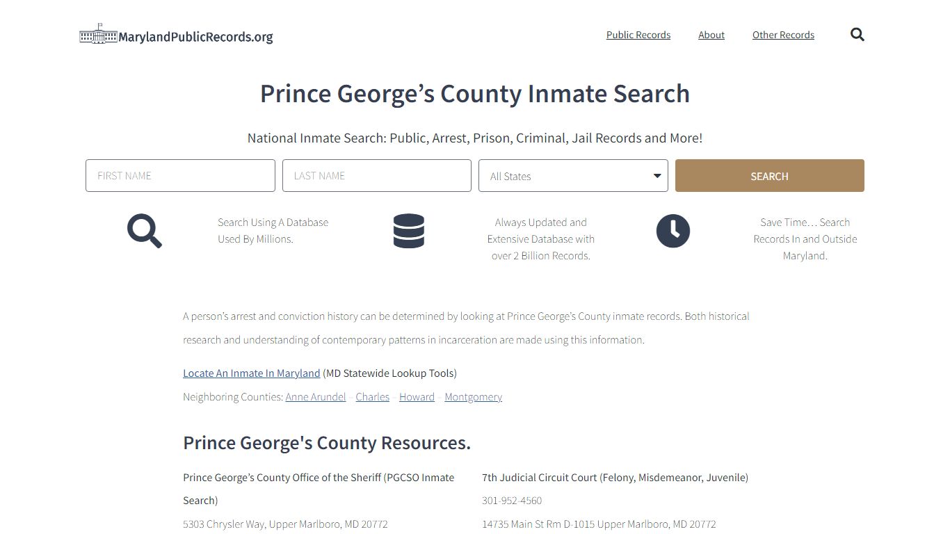 Prince George's County Inmate Search - PGCSO Current & Past Jail Records